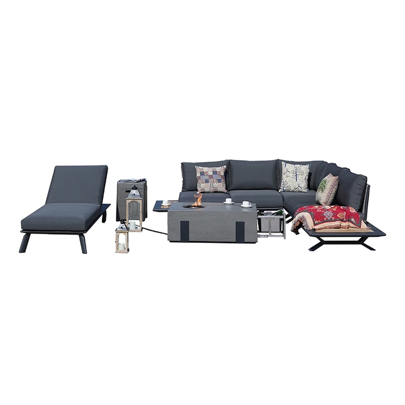 6-Person Black Aluminum Outdoor Seating Group with Black Cushions