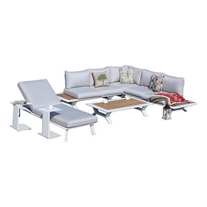 White Aluminum 6-Person Outdoor Seating Group with Gray Cushions