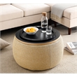 Direct Wicker Round Contemporary Plastic Storage Ottoman in Natural