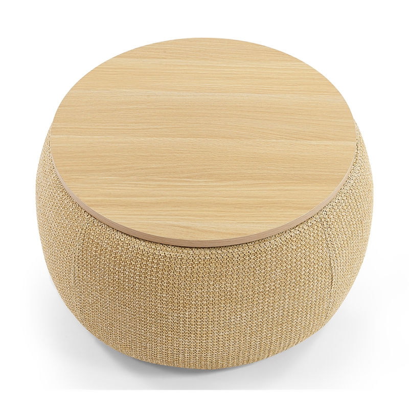 Direct Wicker Round Contemporary Plastic Storage Ottoman in Natural