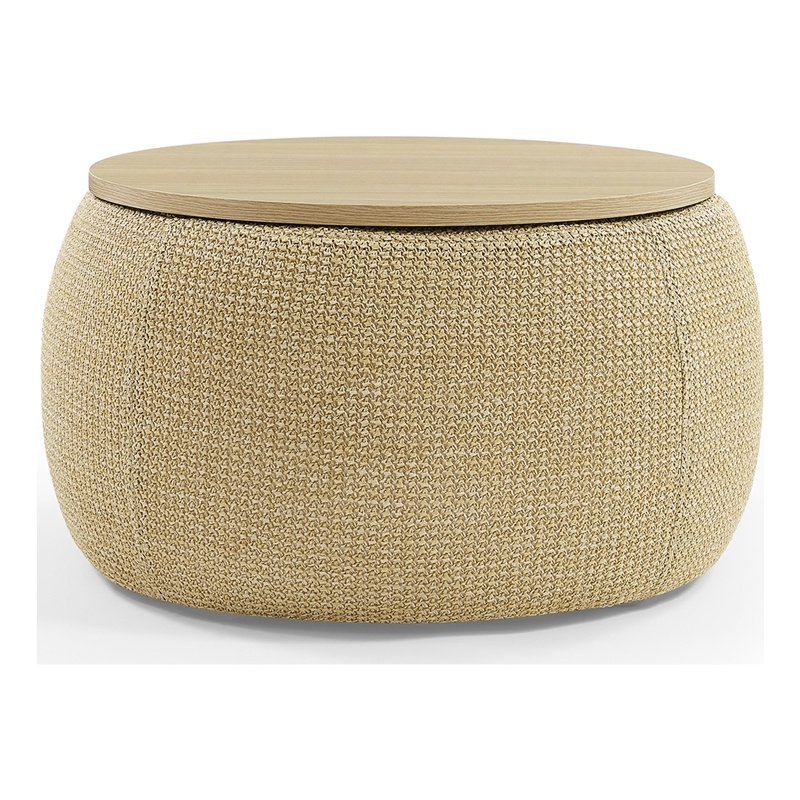 Direct Wicker Round Contemporary Plastic Storage Ottoman in Natural