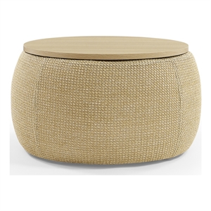 Direct Wicker Round Contemporary Plastic Storage Ottoman in Natural
