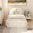 White Platform Twin Bed with Storage Drawer and Solid Wood Slat Support