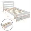 White Platform Twin Bed with Storage Drawer and Solid Wood Slat Support