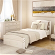 White Platform Twin Bed with Storage Drawer and Solid Wood Slat Support