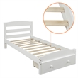 White Platform Twin Bed with Storage Drawer and Solid Wood Slat Support