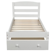 White Platform Twin Bed with Storage Drawer and Solid Wood Slat Support