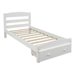 White Platform Twin Bed with Storage Drawer and Solid Wood Slat Support