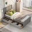 Gray Wood Platform Storage Bed 2 drawers with wheels Twin Size Frame