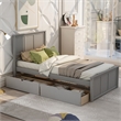 Gray Wood Platform Storage Bed 2 drawers with wheels Twin Size Frame