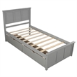 Gray Wood Platform Storage Bed 2 drawers with wheels Twin Size Frame