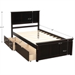 Espresso Wood Platform Storage Bed 2 drawers with wheels Twin Size Frame