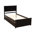 Espresso Wood Platform Storage Bed 2 drawers with wheels Twin Size Frame