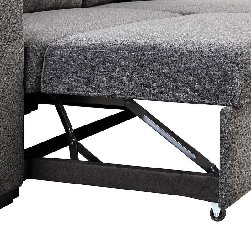 Contemporary Velvet L-Shaped Sleeper Sectional Sofa Bed in Black