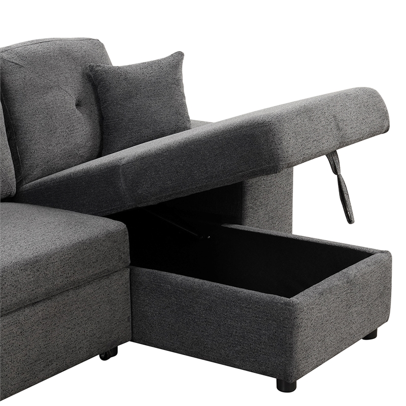 Contemporary Velvet L-Shaped Sleeper Sectional Sofa Bed in Black