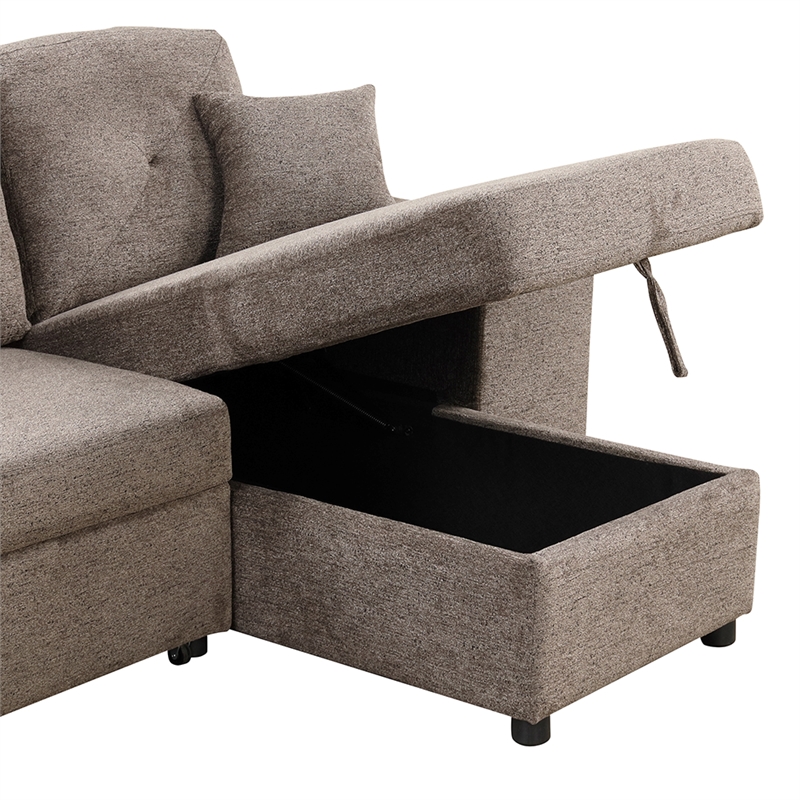 Modern Velvet L-Shaped Sleeper Sectional Sofa Bed in Charcoal