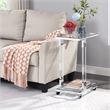Chrome Glass Top C Shape Square Table with Metal Base for Living Room