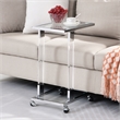 Chrome Glass Top C Shape Square Table with Metal Base for Living Room
