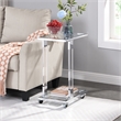Chrome Glass Top C Shape Square Table with Metal Base for Living Room