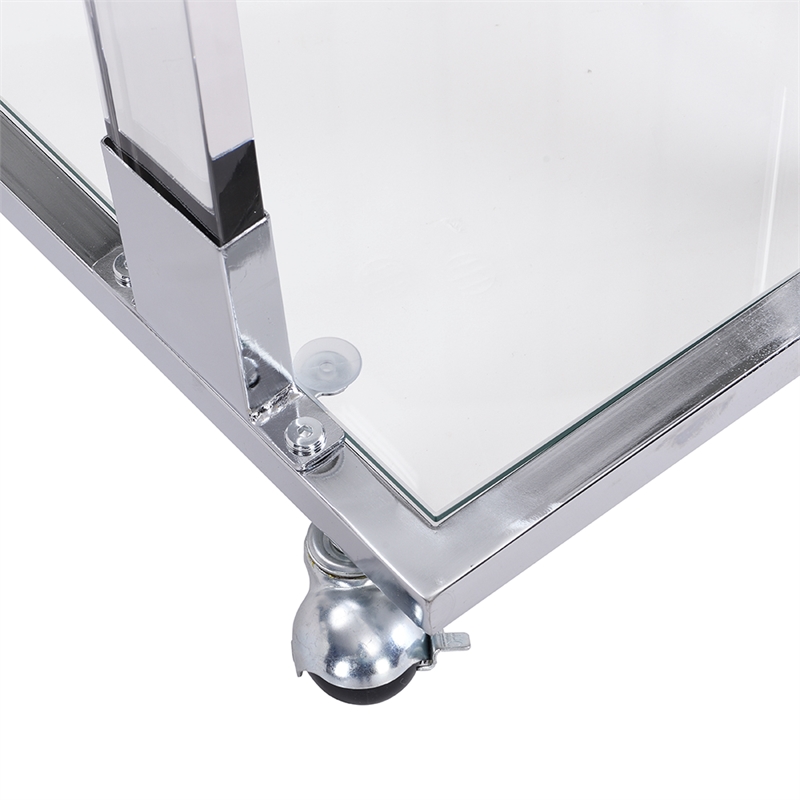 Chrome Glass Top C Shape Square Table with Metal Base for Living Room