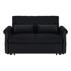 Direct Wicker Velvet Convertible Loveseat Sleeper Sofa Couch in Black