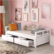 White Wood Daybed with Trundle Bed and Two Storage Drawers for Living Room
