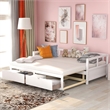 White Wood Daybed with Trundle Bed and Two Storage Drawers for Living Room