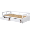 White Wood Daybed with Trundle Bed and Two Storage Drawers for Living Room