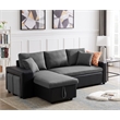 Gray Fabric Reversible Sleeper Sectional Sofa with storage and 2 stools Steel