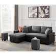 Gray Fabric Reversible Sleeper Sectional Sofa with storage and 2 stools Steel