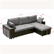 Gray Fabric Reversible Sleeper Sectional Sofa with storage and 2 stools Steel