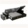 Gray Fabric Reversible Sleeper Sectional Sofa with storage and 2 stools Steel