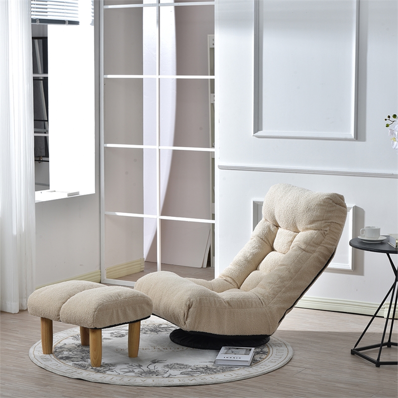 White Wood and Metal Single Sofa Tatami Balcony Reclining Chair Adjustable Chair