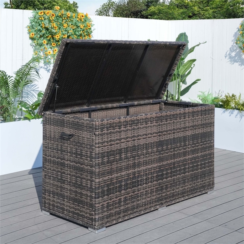 2 SET Direct Wicker Brown Aluminum Rattan Water proof Wicker Deck Box