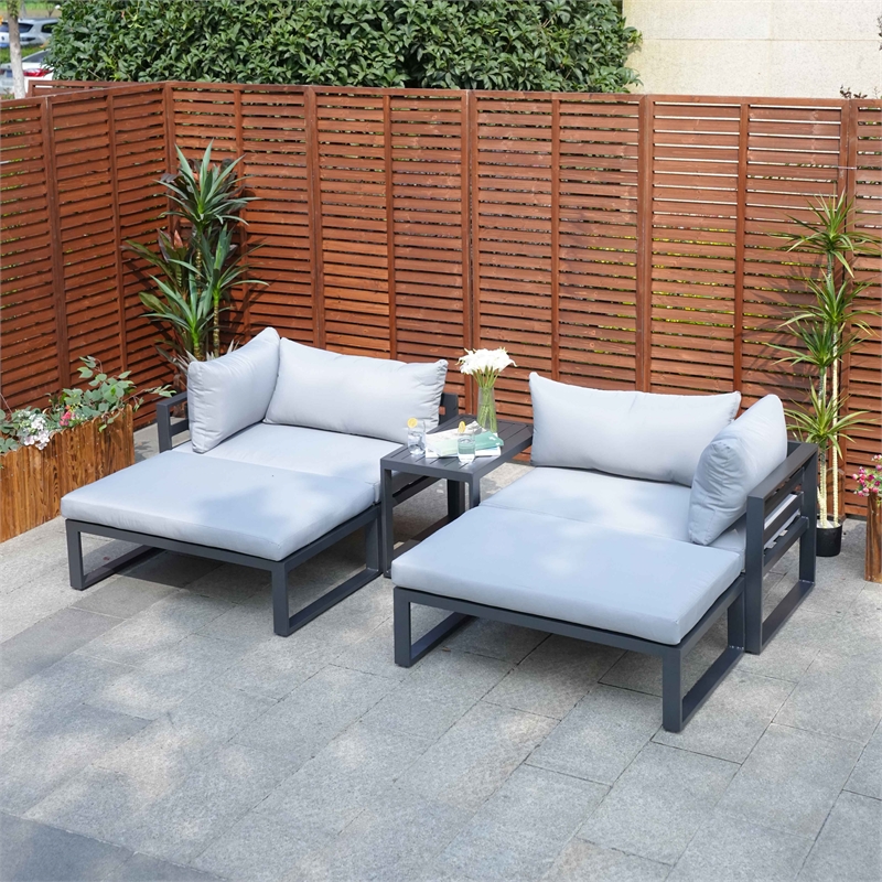 Direct Wicker 5-Piece Modern Aluminum Sofa Seating Set in Gray