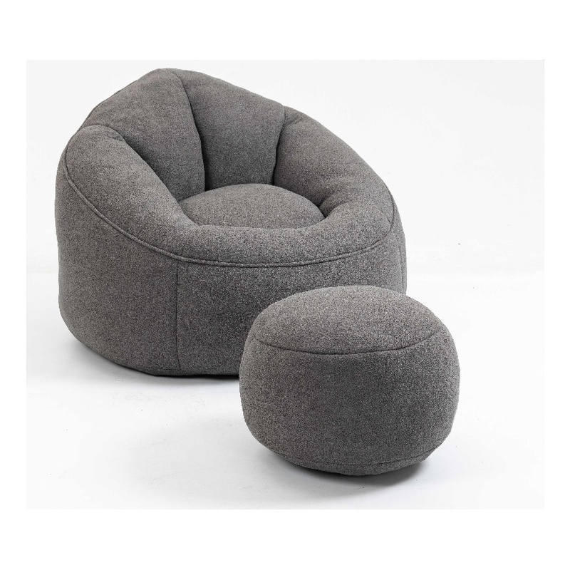 Gray Microfiber Bedding Bean Bag Sofa Chair High Pressure Foam with ottoman