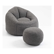 Gray Microfiber Bedding Bean Bag Sofa Chair High Pressure Foam with ottoman