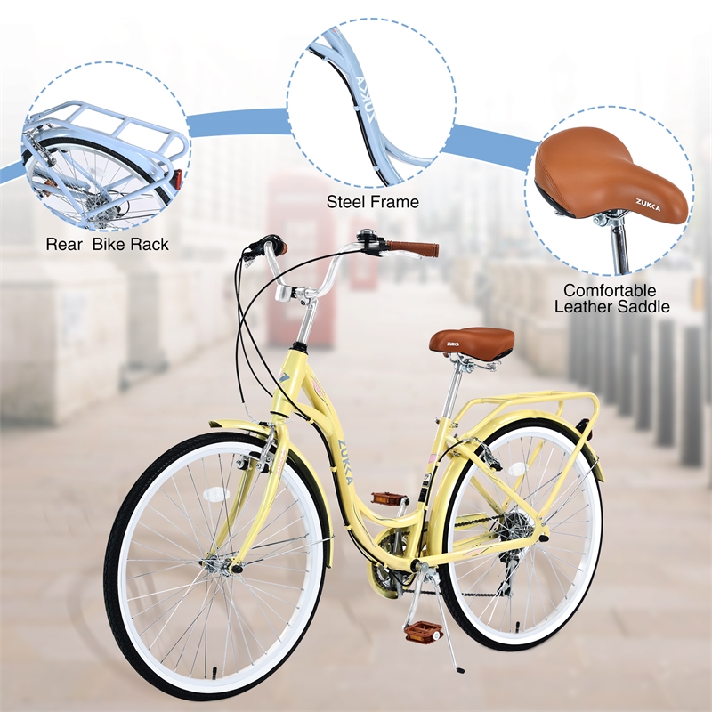 26 Inch Beach Cruiser Bike for Women 7 Speed with Perfect Fit Frame (Cream)