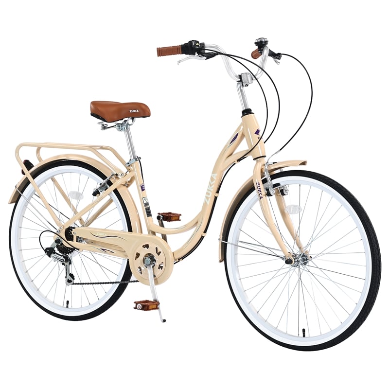 26 Inch Beach Cruiser Bike for Women 7 Speed with Perfect Fit Frame (Beige)