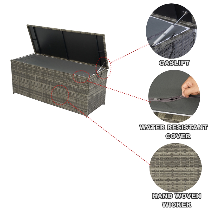 Direct Wicker 113 Gallon Outdoor Storage Box Wicker Patio Deck Boxes with Lid