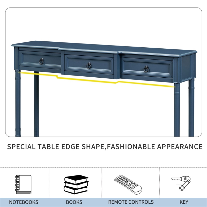 Console Table 52in Wood Sofa Table Entryway Table with Drawers(Navy)