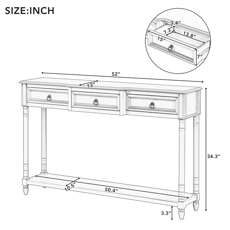 Console Table 52in Wood Sofa Table Entryway Table with Drawers(Navy)