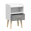 Nightstand with Fabric Drawer 2-Tier Storage End Table Wood Side Table - White