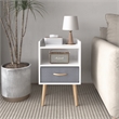 Nightstand with Fabric Drawer 2-Tier Storage End Table Wood Side Table - White