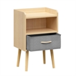 Nightstand with Fabric Drawer 2-Tier Storage End Table Wood Side Table-Oak