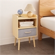 Nightstand with Fabric Drawer 2-Tier Storage End Table Wood Side Table-Oak