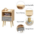Nightstand with Fabric Drawer 2-Tier Storage End Table Wood Side Table-Oak