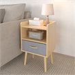 Nightstand with Fabric Drawer 2-Tier Storage End Table Wood Side Table-Oak