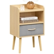 Nightstand with Fabric Drawer 2-Tier Storage End Table Wood Side Table-Oak