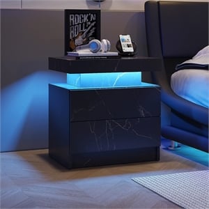 Nightstands with 2 Drawers LED Bedside Table Cabinet for Bedroom - Black Gold